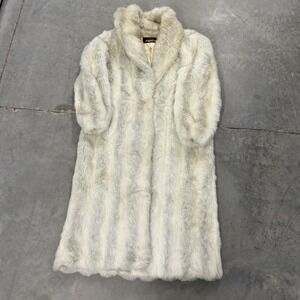 Jordache Vintage Faux Fur Coat Womens White Grey Longline Made in USA OS